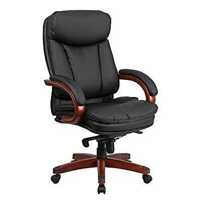 Flash Furniture Flash Möbel Hohe Rückseite Leder Executive Drehstuhl mit Synchro-tilt Mechanismus, Mahagoni Holz Boden und Arme, Metall, schwarz, 85.09 X 67.31 X 41.27 cm Flash Furniture Flash Möbel Hohe Rückseite Leder Executive Drehstuhl mit Synchro-tilt Mechanismus, Mahagoni Holz Boden und Arme, Metall, schwarz, 85.09 X 67.31 X 41.27 cm