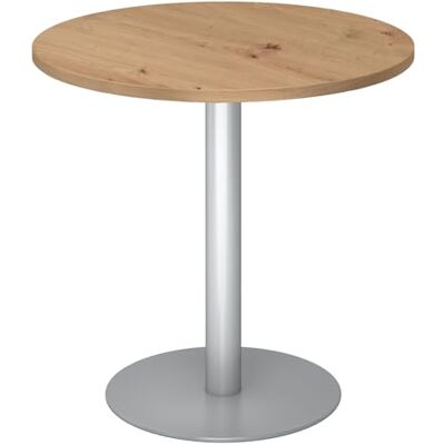 bümö Besprechungstisch, Esstisch klein, Tisch rund 80x80 cm in Asteiche, Gestell: Silber Kleiner Rundtisch für 2 Personen mit Holz-Platte, Säule aus Metall, Konferenztisch, Bistrotisch bümö Besprechungstisch, Esstisch klein, Tisch rund 80x80 cm in Asteiche, Gestell: Silber Kleiner Rundtisch für 2 Personen mit Holz-Platte, Säule aus Metall, Konferenztisch, Bistrotisch