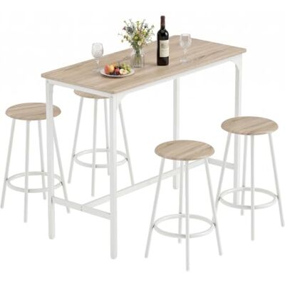 HOMCOM Bartisch Set mit 4 Barhockern für Esszimmer Küche Eiche Bartisch mit Barhocker-Set, Esstisch, Küchentisch HOMCOM Bartisch Set mit 4 Barhockern für Esszimmer Küche Eiche Bartisch mit Barhocker-Set, Esstisch, Küchentisch