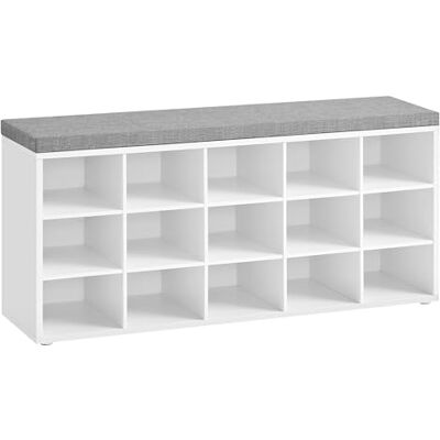 VASAGLE Schuhbank, Schuhregal mit Sitzfläche, Sitzbank mit Stauraum, Kissen, 15 Fächer, für Wohnzimmer, Flur, 30 x 105 x 48 cm, wolkenweiß-Taubengrau LHS15WT VASAGLE Schuhbank, Schuhregal mit Sitzfläche, Sitzbank mit Stauraum, Kissen, 15 Fächer, für Wohnzimmer, Flur, 30 x 105 x 48 cm, wolkenweiß-Taubengrau LHS15WT