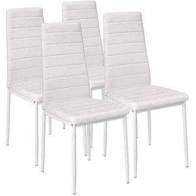BAKAJI Set mit 4 Stühlen für Esszimmer, Wohnzimmer, Küche, modernes Design, Gestell aus Metall und gepolsterter Sitzfläche aus Kunstleder, Maße 98 x 41 x 45 cm (weiß) BAKAJI Set mit 4 Stühlen für Esszimmer, Wohnzimmer, Küche, modernes Design, Gestell aus Metall und gepolsterter Sitzfläche aus Kunstleder, Maße 98 x 41 x 45 cm (weiß)