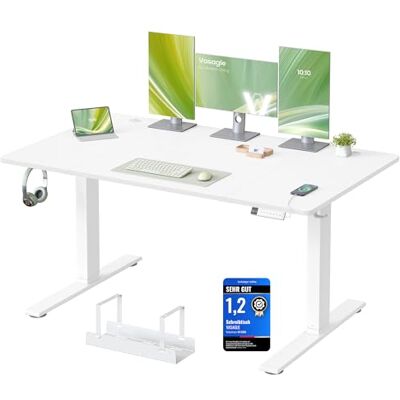 VASAGLE Höhenverstellbarer Schreibtisch, 140 x 80 cm, USB-C-Anschluss, Ablage für Steckdosenleiste, Stehtisch, Erinnerung bei langem Sitzen, 3 Speichertasten, für Büro, mattweiß LSD144WZ02 VASAGLE Höhenverstellbarer Schreibtisch, 140 x 80 cm, USB-C-Anschluss, Ablage für Steckdosenleiste, Stehtisch, Erinnerung bei langem Sitzen, 3 Speichertasten, für Büro, mattweiß LSD144WZ02
