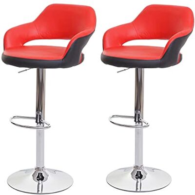 Mendler 2er-Set Barhocker HWC-F16 mit Lehne Kunstleder rot-schwarz Barstuhl, Tresenhocker, Drehhocker Mendler 2er-Set Barhocker HWC-F16 mit Lehne Kunstleder rot-schwarz Barstuhl, Tresenhocker, Drehhocker