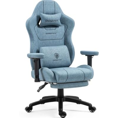 Dowinx Gaming Stuhl Stoff, ergonomischer Gamer Stuhl mit weich gepolsterten Komfort-Armlehnen, Stabiler Gaming Chair und Bürostuhl für langes Sitzen, Blau Dowinx Gaming Stuhl Stoff, ergonomischer Gamer Stuhl mit weich gepolsterten Komfort-Armlehnen, Stabiler Gaming Chair und Bürostuhl für langes Sitzen, Blau