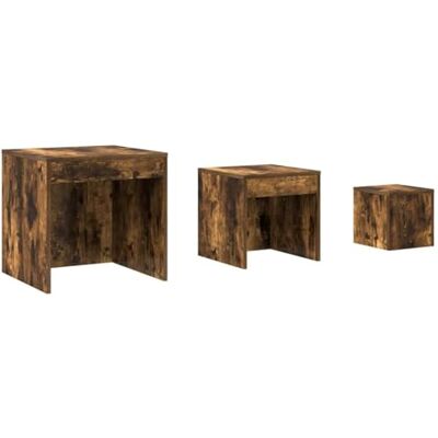 vidaXL Satztisch 3 STK., Satz Couchtisch für Wohnzimmer Schlafzimmer, Beistelltisch mit viel Platz, Sofatisch Nachttisch, Räuchereiche Holzwerkstoff vidaXL Satztisch 3 STK., Satz Couchtisch für Wohnzimmer Schlafzimmer, Beistelltisch mit viel Platz, Sofatisch Nachttisch, Räuchereiche Holzwerkstoff