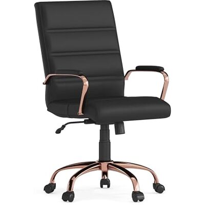 Flash Furniture Chefsessel, Drehstuhl, schwarzes Leder, rotgoldfarbenes Gestell, 61 x 58,4 x 103,5 cm (B x T x H) Flash Furniture Chefsessel, Drehstuhl, schwarzes Leder, rotgoldfarbenes Gestell, 61 x 58,4 x 103,5 cm (B x T x H)