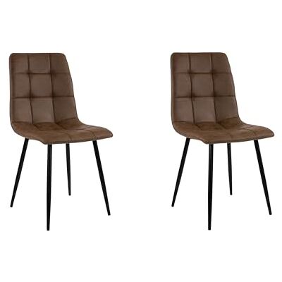 SAM 2er Set Esszimmerstuhl ULF, Stoffbezug braun, Schwarze Metallfüße Schalenstuhl im skandinavischen Stil, quadratische Absteppungen, pflegeleichter Stuhl SAM 2er Set Esszimmerstuhl ULF, Stoffbezug braun, Schwarze Metallfüße Schalenstuhl im skandinavischen Stil, quadratische Absteppungen, pflegeleichter Stuhl