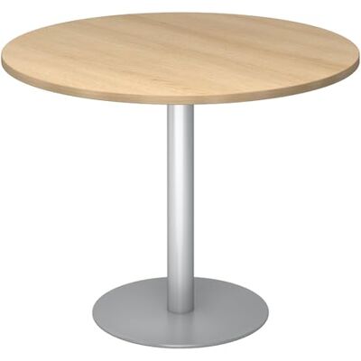bümö Besprechungstisch, Esstisch groß, Tisch rund 100x100 cm in Eiche, Gestell: Silber großer Rundtisch für 2 Personen mit Holz-Platte, Säule aus Metall, Konferenztisch, Bistrotisch bümö Besprechungstisch, Esstisch groß, Tisch rund 100x100 cm in Eiche, Gestell: Silber großer Rundtisch für 2 Personen mit Holz-Platte, Säule aus Metall, Konferenztisch, Bistrotisch