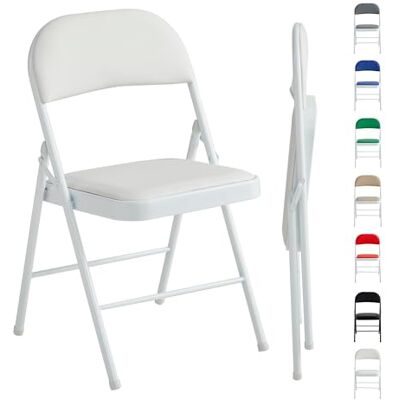mcc direct 1 Stück Klappstuhl, Kunstleder Klappstuhl mit Metallrahmen und gepolstertem Sitz, einfach zu Falten und aufzubewahren für Zuhause, Büro, Esszimmer und Empfang (Weiß) mcc direct 1 Stück Klappstuhl, Kunstleder Klappstuhl mit Metallrahmen und gepolstertem Sitz, einfach zu Falten und aufzubewahren für Zuhause, Büro, Esszimmer und Empfang (Weiß)
