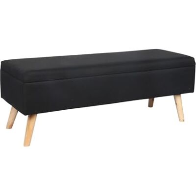 Relaxdays Sitzbank Leinen, Stauraum, HxBxT: 40 x110x40 cm, Holzfüße, gepolsterte Truhenbank Schlafzimmer, Flur, schwarz Relaxdays Sitzbank Leinen, Stauraum, HxBxT: 40 x110x40 cm, Holzfüße, gepolsterte Truhenbank Schlafzimmer, Flur, schwarz