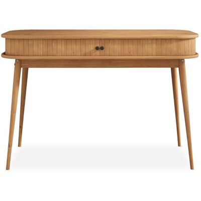 IDIMEX Schreibtisch JARI mit aufschiebbaren Fronten in Lamellenoptik, Eiche Farben moderner Home Office Tisch aus Massivholz mit konischen Füßen, PC Tisch aus langlebigem Material IDIMEX Schreibtisch JARI mit aufschiebbaren Fronten in Lamellenoptik, Eiche Farben moderner Home Office Tisch aus Massivholz mit konischen Füßen, PC Tisch aus langlebigem Material