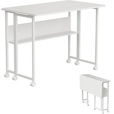 Spacetronik Klappschreibtisch mit Rollen, Klappbarer Schreibtisch mit Stahlrahmen, Faltbarer Computertisch, Schreibtisch Klappbar Homeoffice Arbeitszimmer, Weiß, 80x58 cm Spacetronik Klappschreibtisch mit Rollen, Klappbarer Schreibtisch mit Stahlrahmen, Faltbarer Computertisch, Schreibtisch Klappbar Homeoffice Arbeitszimmer, Weiß, 80x58 cm