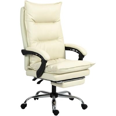 Vinsetto Bürostuhl Ergonomischer Schreibtischstuhl mit Armlehne, Fußstütze, Höhenverstellbarer Drehstuhl aus Kunstleder, Gepolstert Computerstuhl, Beige Vinsetto Bürostuhl Ergonomischer Schreibtischstuhl mit Armlehne, Fußstütze, Höhenverstellbarer Drehstuhl aus Kunstleder, Gepolstert Computerstuhl, Beige