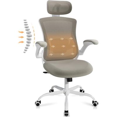 COLAMY Ergonomischer Mesh Bürostuhl mit Verstellbarer Kopfstütze und Lendenstütze, hochklappbare Armlehnen, 140° Wipp- und Rastenfunktion, Höhenverstellbarer Bürodrehstuhl, Khaki COLAMY Ergonomischer Mesh Bürostuhl mit Verstellbarer Kopfstütze und Lendenstütze, hochklappbare Armlehnen, 140° Wipp- und Rastenfunktion, Höhenverstellbarer Bürodrehstuhl, Khaki