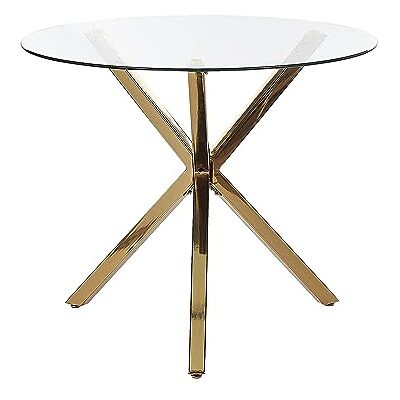 Beliani Esszimmertisch 90 cm runde Tischplatte aus Sicherheitsglas Kreuzfuß Gold Savoni Beliani Esszimmertisch 90 cm runde Tischplatte aus Sicherheitsglas Kreuzfuß Gold Savoni