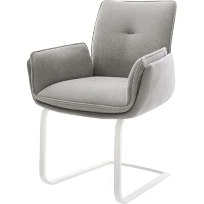 DELIFE Schwingstuhl Nela-Flex Freischwinger flach Weiß Strukturstoff Soft Grau DELIFE Schwingstuhl Nela-Flex Freischwinger flach Weiß Strukturstoff Soft Grau