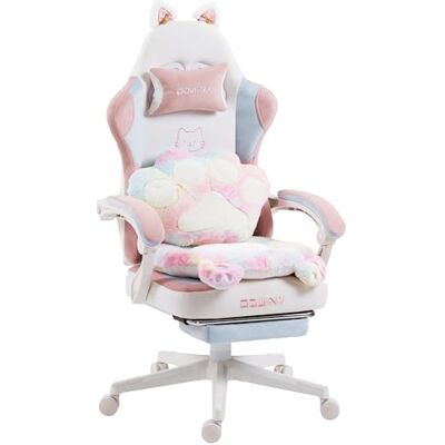 Dowinx Gaming Stuhl Ergonomisch mit Fußstütze, Katzenpfoten Gaming Chair aus Stoff, Flügelloses Sitzdesign, Verstellbarer Gamer Stuhl & PC Stuhl, Gaming Stuhl pink Katze, für Erwachsene,Farbe Weiß Dowinx Gaming Stuhl Ergonomisch mit Fußstütze, Katzenpfoten Gaming Chair aus Stoff, Flügelloses Sitzdesign, Verstellbarer Gamer Stuhl & PC Stuhl, Gaming Stuhl pink Katze, für Erwachsene,Farbe Weiß