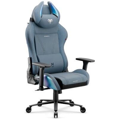Diablo Ergonomischer Gaming Stuhl Stoff mit 3D Armlehnen und Lendenkissen Gaming Chair mit Kopfkissen, Wippfunktion, 140° Rückenlehne, atmungsaktivem Stoff, Easy Clean, stabiler Metallbasis Diablo Ergonomischer Gaming Stuhl Stoff mit 3D Armlehnen und Lendenkissen Gaming Chair mit Kopfkissen, Wippfunktion, 140° Rückenlehne, atmungsaktivem Stoff, Easy Clean, stabiler Metallbasis