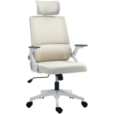 Vinsetto Bürostuhl Ergonomischer Schreibtischstuhl mit Armlehne Beige Verstellbar Kopfstütze, Lendenwirbelstütze, Höhenverstellbarer Drehstuhl mit Wippfunktion, Netzbespannung, Computerstuhl Vinsetto Bürostuhl Ergonomischer Schreibtischstuhl mit Armlehne Beige Verstellbar Kopfstütze, Lendenwirbelstütze, Höhenverstellbarer Drehstuhl mit Wippfunktion, Netzbespannung, Computerstuhl