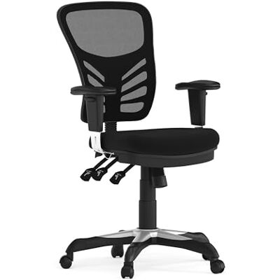 Flash Furniture Bürostuhl, ergonomisch, mit Mesh-Rückenunterstützung, geformtem und höhenverstellbarem Sitz und 3 Paddelsteuerungen, Schwarz Flash Furniture Bürostuhl, ergonomisch, mit Mesh-Rückenunterstützung, geformtem und höhenverstellbarem Sitz und 3 Paddelsteuerungen, Schwarz