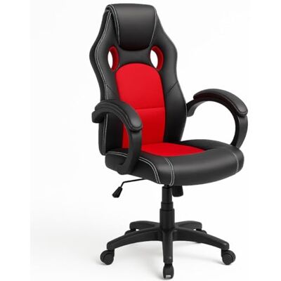 BAKAJI Sportlicher Bürostuhl, Drehstuhl, Bürostuhl, 4 Rollen, 360 ° drehbar, Modell Racer Gaming Extra Luxus Kunstleder Schwarz und Stoff (Rot) BAKAJI Sportlicher Bürostuhl, Drehstuhl, Bürostuhl, 4 Rollen, 360 ° drehbar, Modell Racer Gaming Extra Luxus Kunstleder Schwarz und Stoff (Rot)
