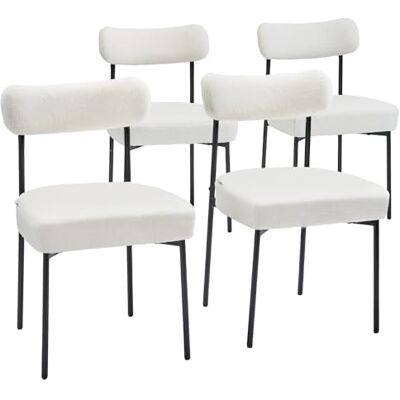 VEVOR moderner Esszimmerstuhl (4 STK.) Sherpa-Beistellstuhl (136 kg belastbar) für Esstische, platzsparender Küchentischstuhl mit geschwungener Rückenlehne & schwarzen Metallbeinen, Weiß Cafeteria VEVOR moderner Esszimmerstuhl (4 STK.) Sherpa-Beistellstuhl (136 kg belastbar) für Esstische, platzsparender Küchentischstuhl mit geschwungener Rückenlehne & schwarzen Metallbeinen, Weiß Cafeteria