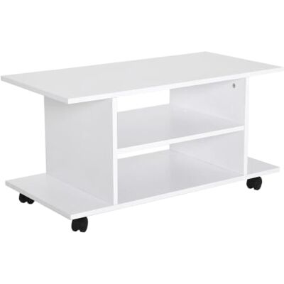 HOMCOM TV-Schrank Fernsehschrank Fernsehtisch Couchtisch TV Lowboard mit offenen Ablageflächen und 4 Rollen TV-Bank bis zu 42 Zoll Spanplatte Weiß 80 x 40 x 40 cm HOMCOM TV-Schrank Fernsehschrank Fernsehtisch Couchtisch TV Lowboard mit offenen Ablageflächen und 4 Rollen TV-Bank bis zu 42 Zoll Spanplatte Weiß 80 x 40 x 40 cm