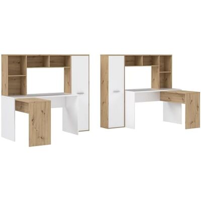 Forte ERIADU Schreibtisch 170 180, moderner Schreibtisch, Computertisch, Büro, Home Office, Holzwerkstoff, Artisan Eiche Holzdekor/Weiß, 173 cm breit x 152 cm hoch x 116 cm tief Forte ERIADU Schreibtisch 170 180, moderner Schreibtisch, Computertisch, Büro, Home Office, Holzwerkstoff, Artisan Eiche Holzdekor/Weiß, 173 cm breit x 152 cm hoch x 116 cm tief
