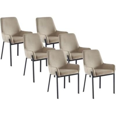 Unique Stuhl mit Armlehnen 6er-Set Samt & Metall Beige CAROLONA Unique Stuhl mit Armlehnen 6er-Set Samt & Metall Beige CAROLONA