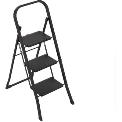 Amig Klappleiter 3 Stufen Schwarz Stahl 106x72x46 cm Amig Klappleiter 3 Stufen Schwarz Stahl 106x72x46 cm