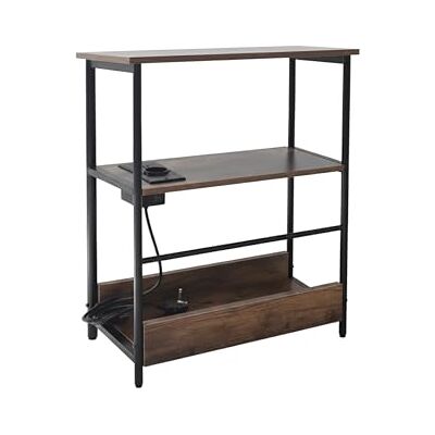 Relaxdays Beistelltisch mit Steckdose & USB, 2 Ablagen & Zeitungsfach, HBT: 58x45x18 cm, Nachttisch, Dunkelbraun/schwarz Relaxdays Beistelltisch mit Steckdose & USB, 2 Ablagen & Zeitungsfach, HBT: 58x45x18 cm, Nachttisch, Dunkelbraun/schwarz
