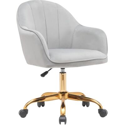 BAKAJI Bürostuhl aus Samt mit goldenem Fuß, 55 cm, extra weiche Polsterung und Shabby-Chic-Stil, ergonomischer Schreibtischstuhl mit Gashöhenverstellung, 95-105 cm (Grau) BAKAJI Bürostuhl aus Samt mit goldenem Fuß, 55 cm, extra weiche Polsterung und Shabby-Chic-Stil, ergonomischer Schreibtischstuhl mit Gashöhenverstellung, 95-105 cm (Grau)