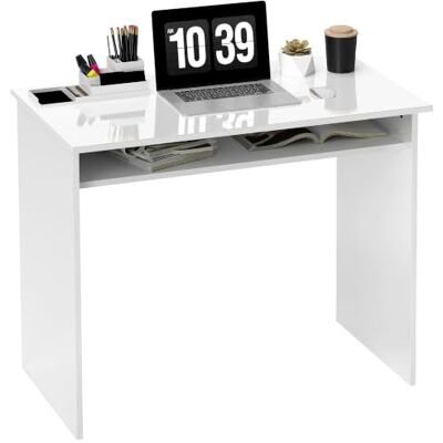 HOMCOM Moderner Computertisch, Heimbürotisch, 90x50 cm, Hochglanzweiß Kleiner Schreibtisch mit Ablagefach HOMCOM Moderner Computertisch, Heimbürotisch, 90x50 cm, Hochglanzweiß Kleiner Schreibtisch mit Ablagefach