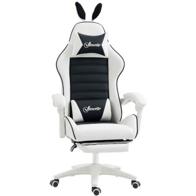 Vinsetto HOMCOM Racing Gaming-Stuhl Süß mit Hasenohren Höhenverstellbar Schwarz Neigbarer PU-Leder Computerstuhl, Fußstütze, Lendenwirbelstütze, Kopfstütze, Drehsitz Vinsetto HOMCOM Racing Gaming-Stuhl Süß mit Hasenohren Höhenverstellbar Schwarz Neigbarer PU-Leder Computerstuhl, Fußstütze, Lendenwirbelstütze, Kopfstütze, Drehsitz