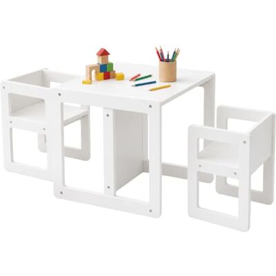 Relaxdays Kindersitzgruppe, 3-TLG. Set, Kindertisch mit 2 Stühlen, weiß Wendehocker, Sitzbank, Montessori Sitzgruppe Relaxdays Kindersitzgruppe, 3-TLG. Set, Kindertisch mit 2 Stühlen, weiß Wendehocker, Sitzbank, Montessori Sitzgruppe