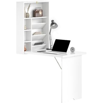 HOMCOM Wandmontierter ausklappbarer Schreibtisch mit Ablagefläche Weiß Multifunktions-Schwebetisch, für Heimoffice HOMCOM Wandmontierter ausklappbarer Schreibtisch mit Ablagefläche Weiß Multifunktions-Schwebetisch, für Heimoffice