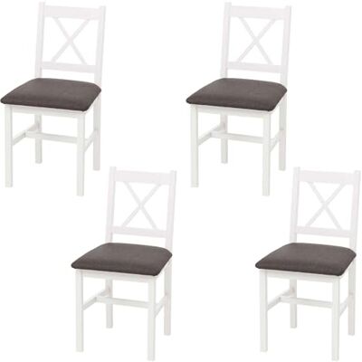 Mendler 4er-Set Esszimmerstuhl HWC-F77 weiß, Polster grau Lehnstuhl, Küchenstuhl, Stuhl, Massiv-Holz, Stoff, Landhaus Mendler 4er-Set Esszimmerstuhl HWC-F77 weiß, Polster grau Lehnstuhl, Küchenstuhl, Stuhl, Massiv-Holz, Stoff, Landhaus