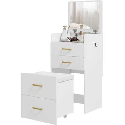 HOMCOM 3 in 1 Schminktisch mit Rollhocker Kosmetiktisch Klappspiegel Weiß Frisiertisch mit 3 Schubladen, Frisierkommode für Schlafzimmer HOMCOM 3 in 1 Schminktisch mit Rollhocker Kosmetiktisch Klappspiegel Weiß Frisiertisch mit 3 Schubladen, Frisierkommode für Schlafzimmer