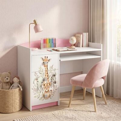 Happy Babies Rosa Kinderschreibtisch mit Schublade und Schrankfach, Schülerschreibtisch Hausaufgabentisch für Mädchen, Computertisch mit Motiv (Nr 394) Happy Babies Rosa Kinderschreibtisch mit Schublade und Schrankfach, Schülerschreibtisch Hausaufgabentisch für Mädchen, Computertisch mit Motiv (Nr 394)
