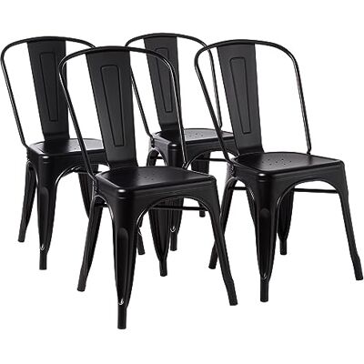 Amazon Esszimmerstühle aus Metall, mit Rückenlehne, stapelbar, Bistro, Küche, Innen- & Außenbereich, 4er-Set, Schwarz, 51 x 43 x 85 cm Amazon Esszimmerstühle aus Metall, mit Rückenlehne, stapelbar, Bistro, Küche, Innen- & Außenbereich, 4er-Set, Schwarz, 51 x 43 x 85 cm