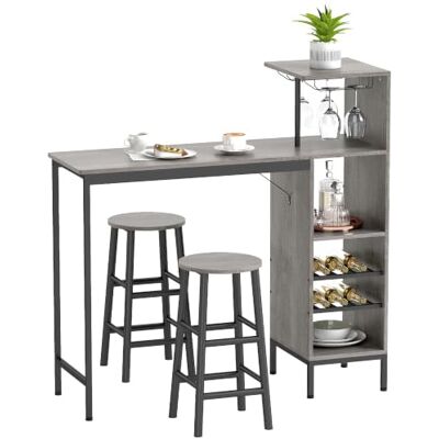 HOMCOM Bartisch mit Hockern, 2 Stühlen, Holzoptik, Natur Stehbarer Esstisch, runde Stühle mit Fußstütze, Aufbewahrungsregale, Weinregale, Getränkehalter HOMCOM Bartisch mit Hockern, 2 Stühlen, Holzoptik, Natur Stehbarer Esstisch, runde Stühle mit Fußstütze, Aufbewahrungsregale, Weinregale, Getränkehalter