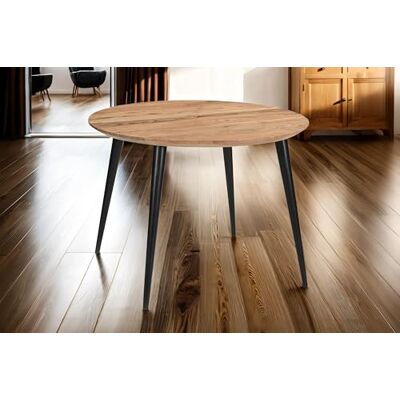 SAM Runder Esstisch Kimberly Ø 105 cm Akazie Natur 4-Fuß-Gestell schwarz Esszimmertisch massiv, Schweizer Kante, konisches Metallgestell, pflegeleichter Holztisch SAM Runder Esstisch Kimberly Ø 105 cm Akazie Natur 4-Fuß-Gestell schwarz Esszimmertisch massiv, Schweizer Kante, konisches Metallgestell, pflegeleichter Holztisch