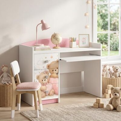 Happy Babies Rosa Kinderschreibtisch mit Schublade und Schrankfach, Schülerschreibtisch Hausaufgabentisch für Mädchen, Computertisch mit Motiv (Nr 457) Happy Babies Rosa Kinderschreibtisch mit Schublade und Schrankfach, Schülerschreibtisch Hausaufgabentisch für Mädchen, Computertisch mit Motiv (Nr 457)