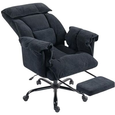 HOMCOM Executive Chefsessel Samt Fußstütze Schwarz Bürostuhl mit hochbelastbarem Schaumstoff, klappbare Rückenlehne, gepolsterte Armlehnen, höhenverstellbar, Rollen HOMCOM Executive Chefsessel Samt Fußstütze Schwarz Bürostuhl mit hochbelastbarem Schaumstoff, klappbare Rückenlehne, gepolsterte Armlehnen, höhenverstellbar, Rollen