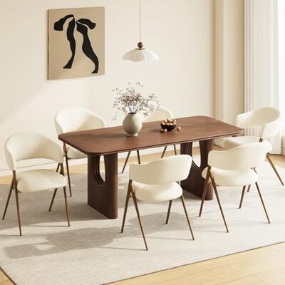 MALOL 6er Set Esszimmerstühle, Mid-Century Modern Stil, mit Eisenbeinen, offener Rückenlehne und gepolstertem Sitz, für Wohnzimmer, Schlafzimmer, Restaurant, Café, Beige MALOL 6er Set Esszimmerstühle, Mid-Century Modern Stil, mit Eisenbeinen, offener Rückenlehne und gepolstertem Sitz, für Wohnzimmer, Schlafzimmer, Restaurant, Café, Beige