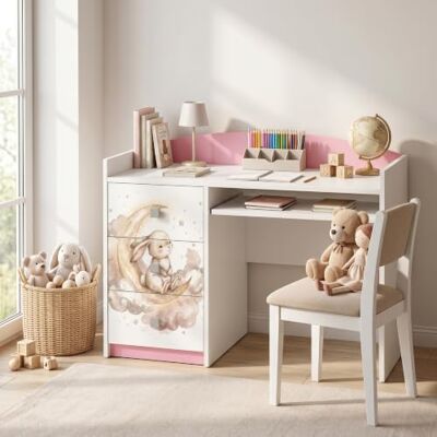 Happy Babies Rosa Kinderschreibtisch mit Schublade und Schrankfach, Schülerschreibtisch Hausaufgabentisch für Mädchen, Computertisch mit Motiv (Nr 395) Happy Babies Rosa Kinderschreibtisch mit Schublade und Schrankfach, Schülerschreibtisch Hausaufgabentisch für Mädchen, Computertisch mit Motiv (Nr 395)