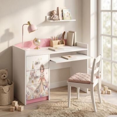 Happy Babies Rosa Kinderschreibtisch mit Schublade und Schrankfach, Schülerschreibtisch Hausaufgabentisch für Mädchen, Computertisch mit Motiv (Nr 421) Happy Babies Rosa Kinderschreibtisch mit Schublade und Schrankfach, Schülerschreibtisch Hausaufgabentisch für Mädchen, Computertisch mit Motiv (Nr 421)