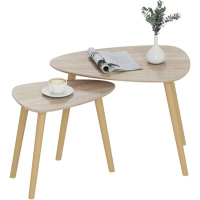 HOMCOM 2er-Set Nesting-Couchtische, Naturholz Skandinavisches Design HOMCOM 2er-Set Nesting-Couchtische, Naturholz Skandinavisches Design