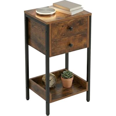 Relaxdays Beistelltisch, 2 Schubladen & Ablage, Industrial, HBT: 69,5x38x28 cm, Wohnzimmer, Flur, Metall, braun/schwarz Relaxdays Beistelltisch, 2 Schubladen & Ablage, Industrial, HBT: 69,5x38x28 cm, Wohnzimmer, Flur, Metall, braun/schwarz
