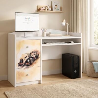 Happy Babies Weißer Kinderschreibtisch mit Schublade und Schrankfach, Schülerschreibtisch für Jungen & Mädchen, PC-Tisch Lerntisch mit Motiv (Nr 380) Happy Babies Weißer Kinderschreibtisch mit Schublade und Schrankfach, Schülerschreibtisch für Jungen & Mädchen, PC-Tisch Lerntisch mit Motiv (Nr 380)